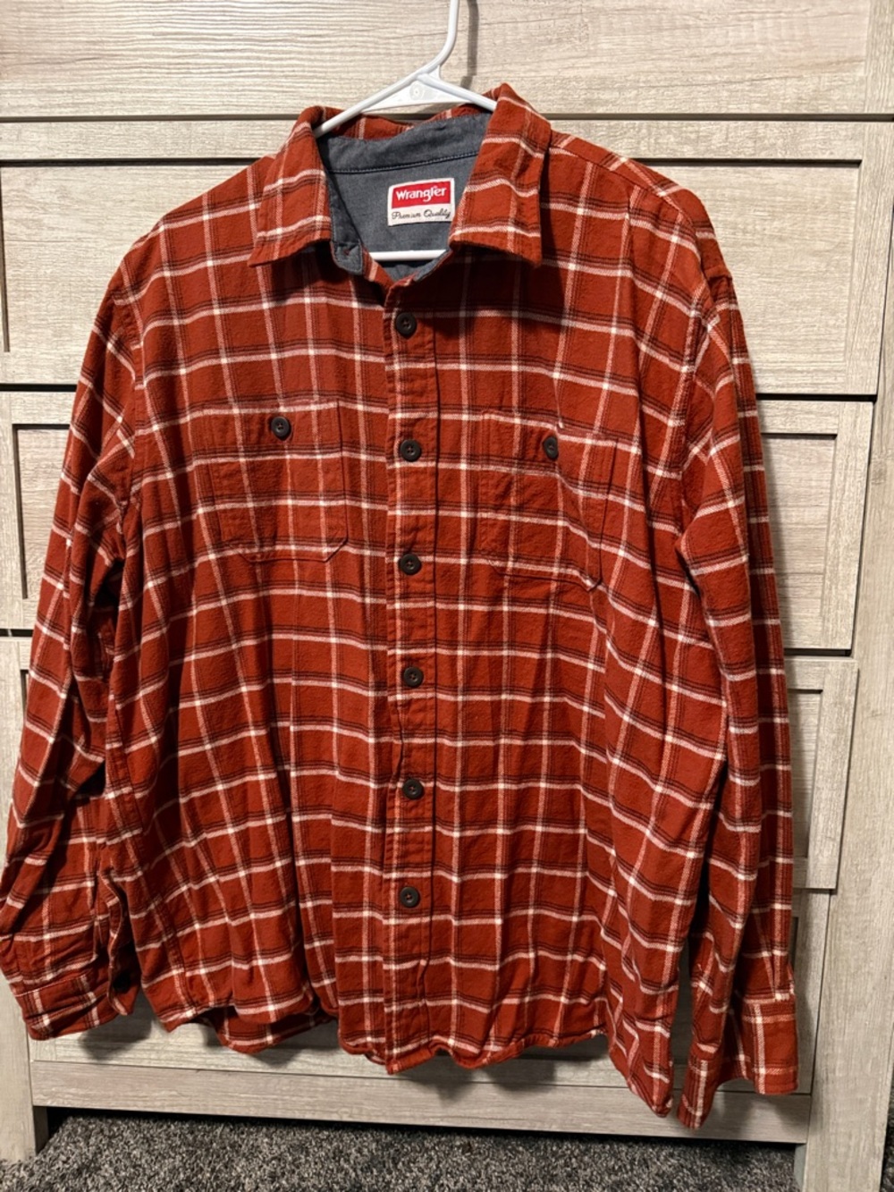 Wrangler Rust Orange Plaid Button-Down Shirt